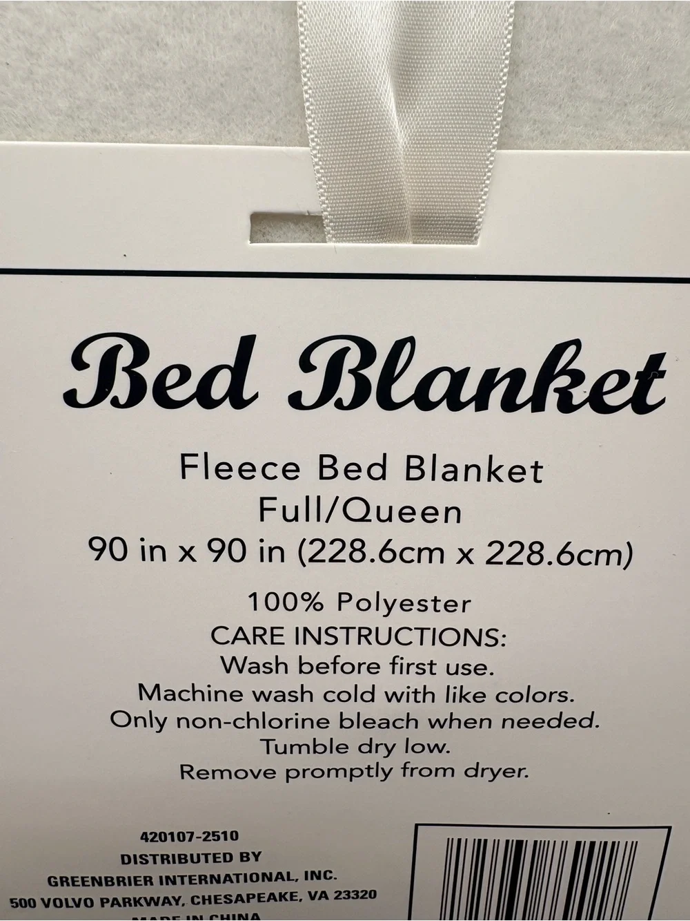 Plush White Fleece Bed Blanket with Ribbon